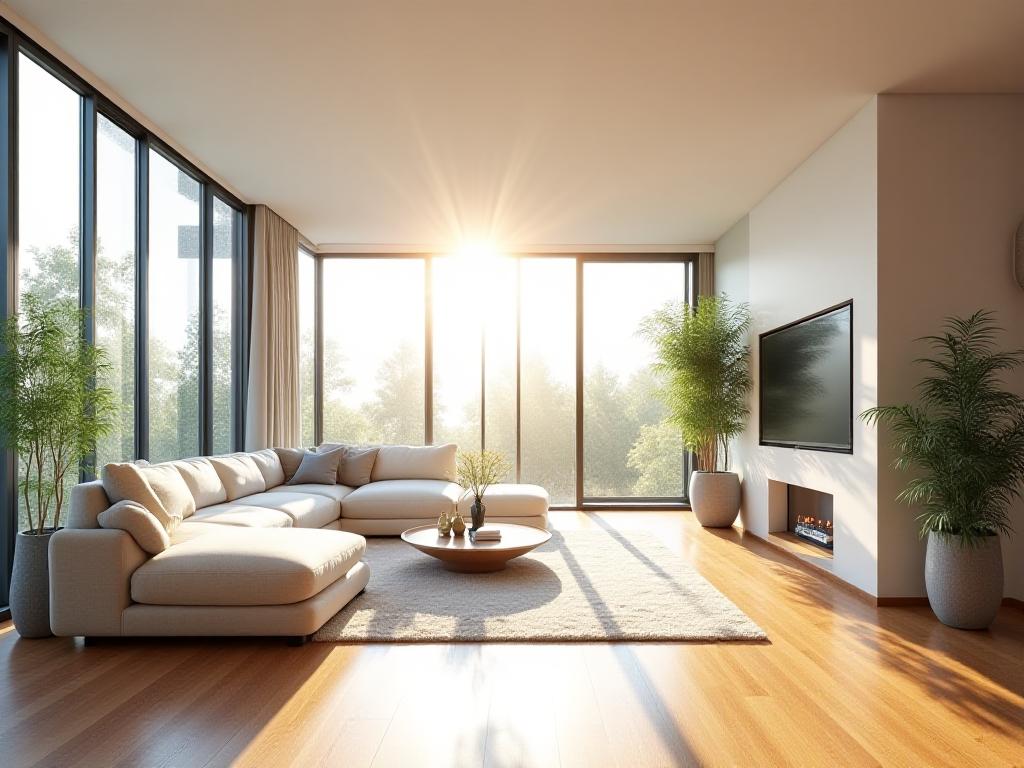 Clean modern architectural interior with sunlight