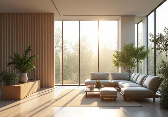 Modern minimal living space with natural light