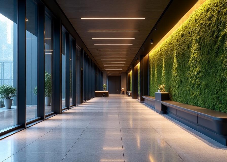 Modern office lobby with polished floors